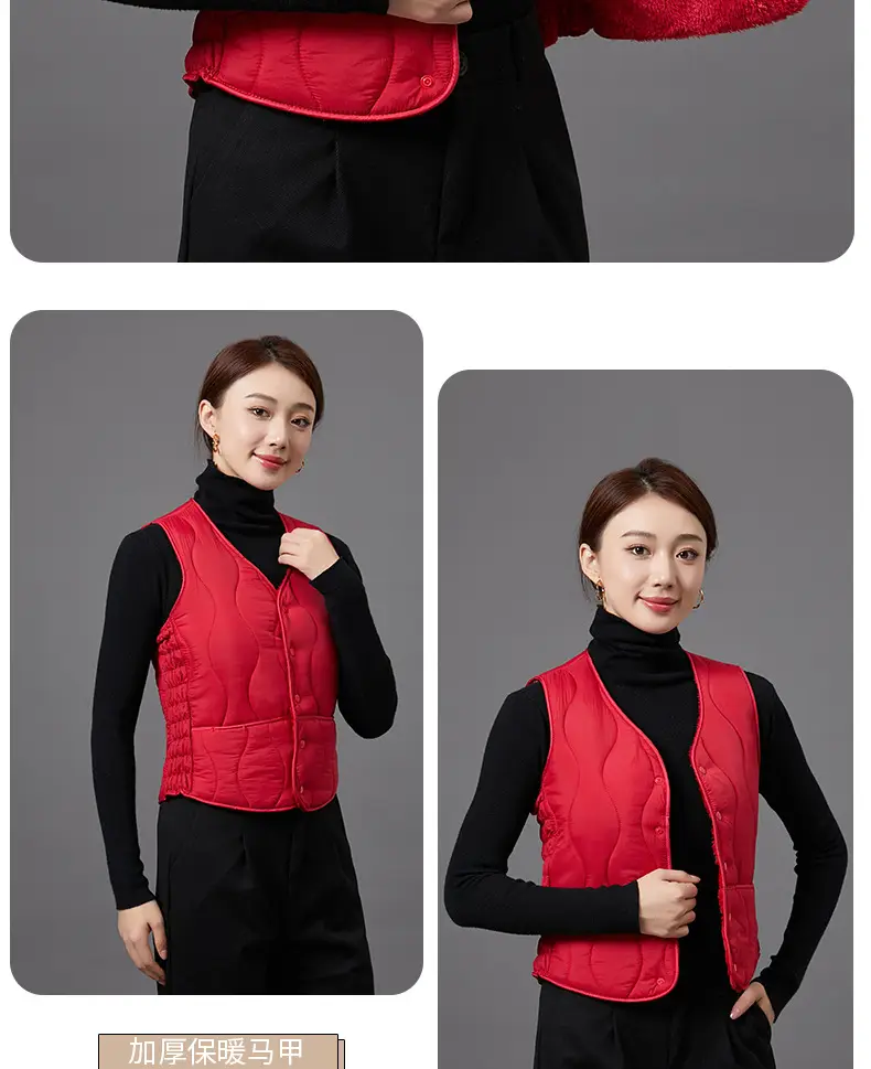 Women's Fleece-Lined Warm Vest Black Slim Fit — feature 23