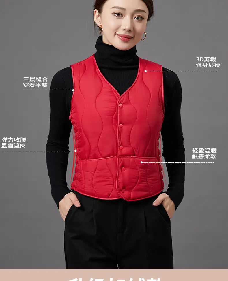 Women's Fleece-Lined Warm Vest Black Slim Fit — feature 4