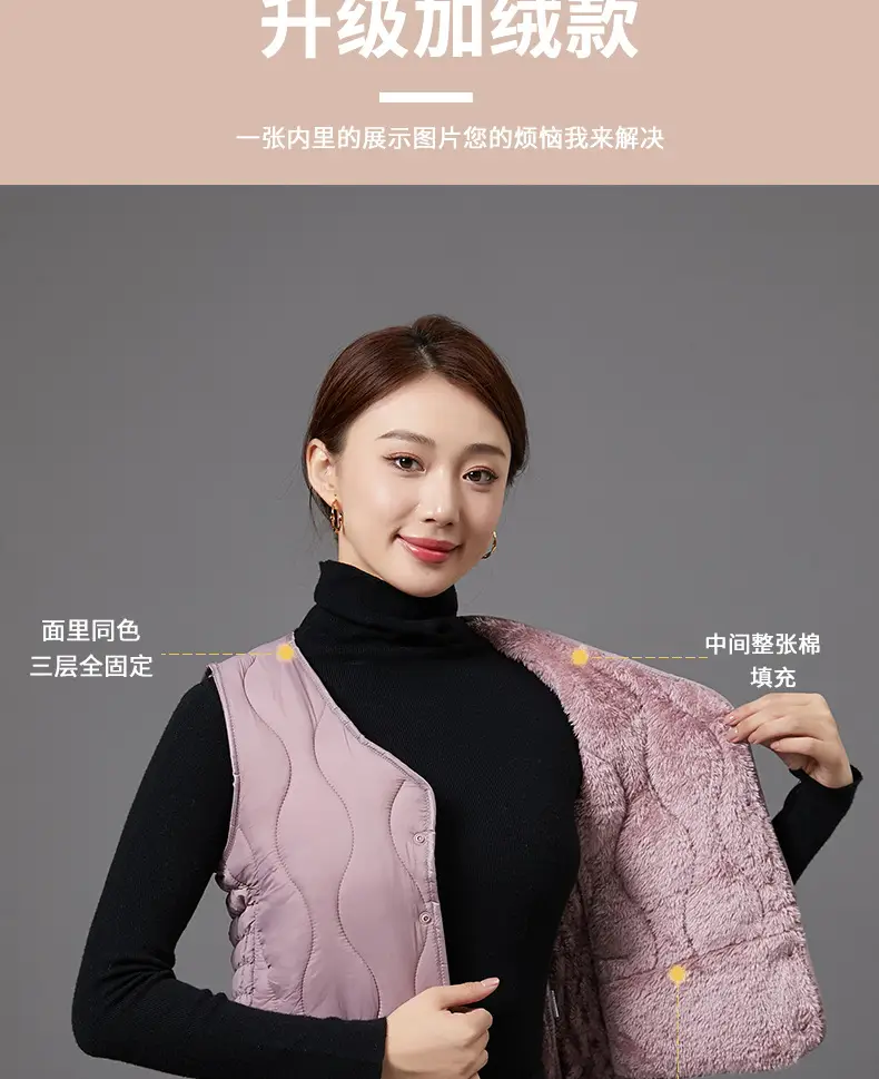 Women's Fleece-Lined Warm Vest Black Slim Fit — feature 5
