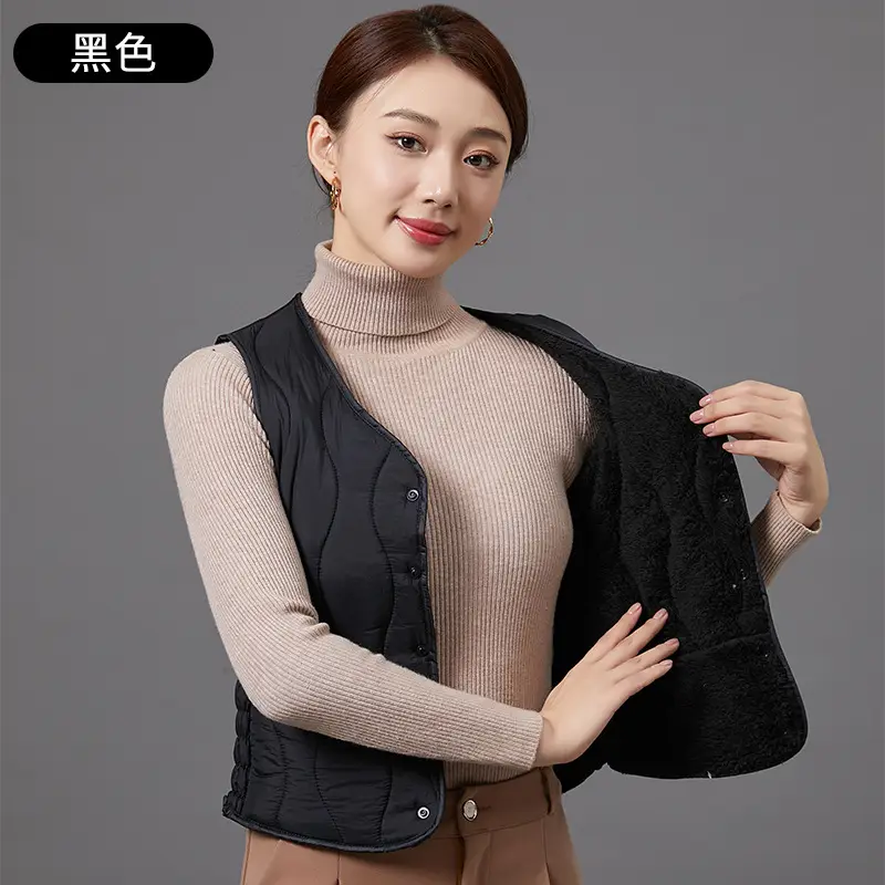 Women's Fleece-Lined Warm Vest Black Slim Fit