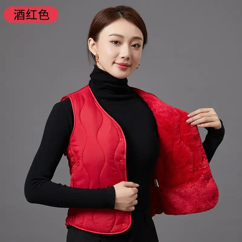 Women's Fleece-Lined Warm Vest Black Slim Fit
