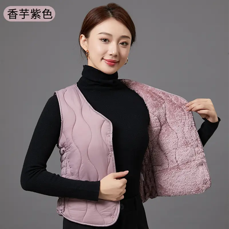 Women's Fleece-Lined Warm Vest Black Slim Fit