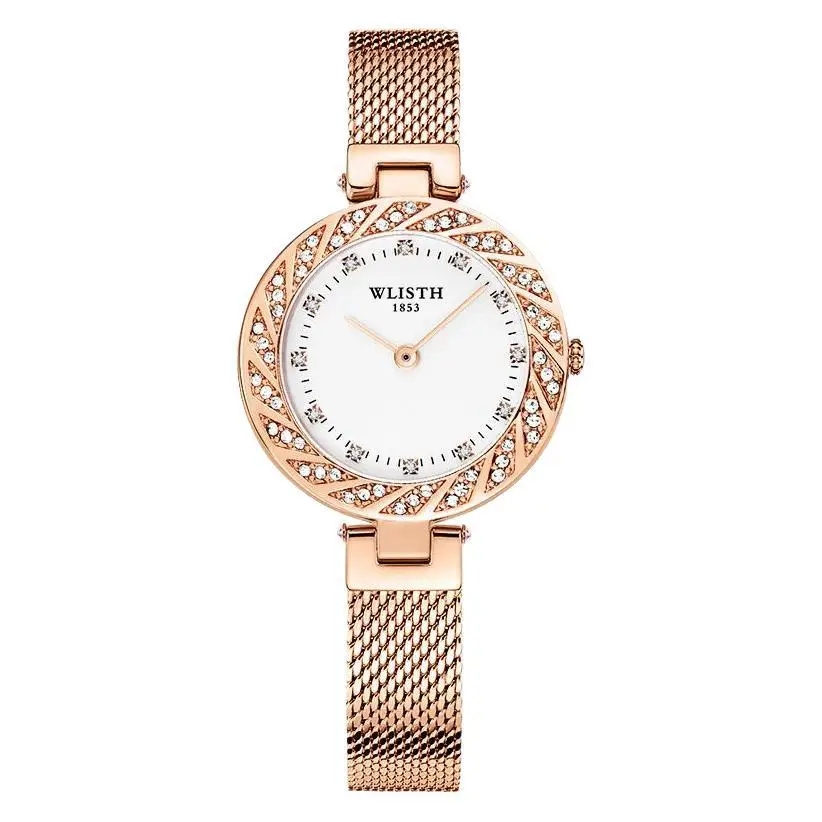 Ladies Mesh Quartz Watch Rose Gold Diamond Band