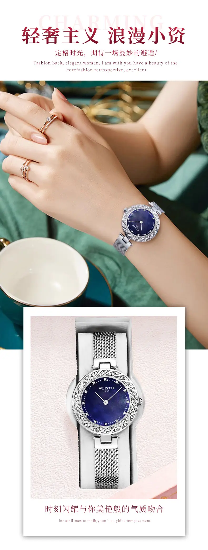 Ladies Mesh Quartz Watch Rose Gold Diamond Band — feature 13
