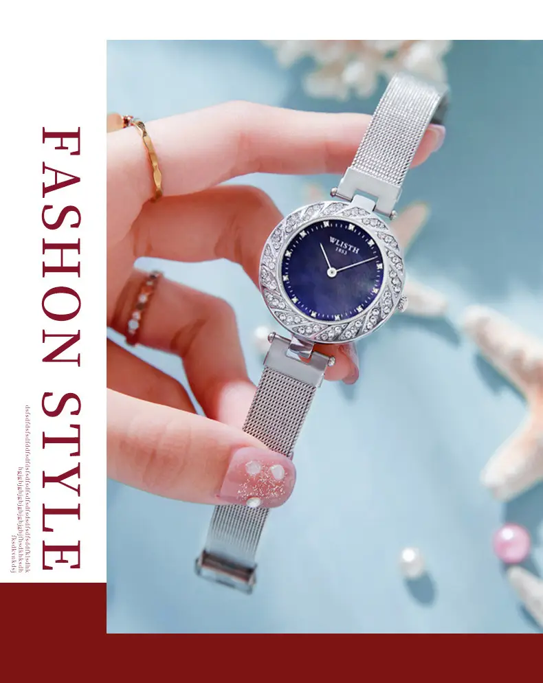Ladies Mesh Quartz Watch Rose Gold Diamond Band — feature 14