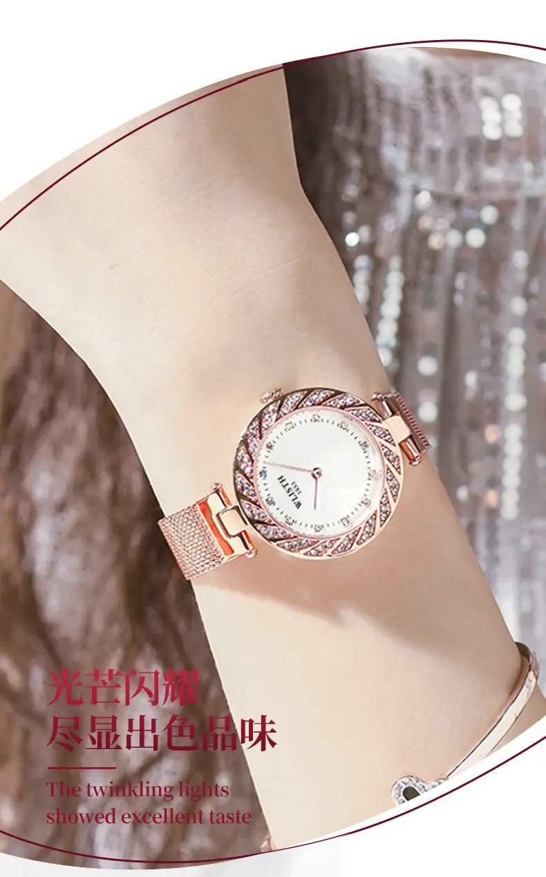 Ladies Mesh Quartz Watch Rose Gold Diamond Band — feature 6