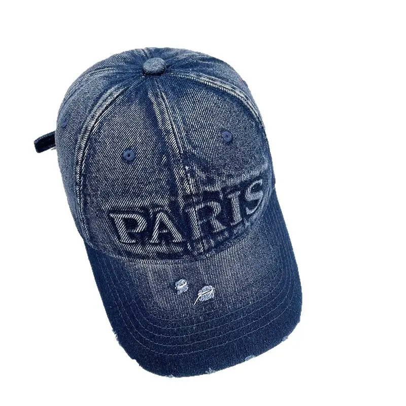 Women Paris Print Wash Denim Cap Big Head Sunshade