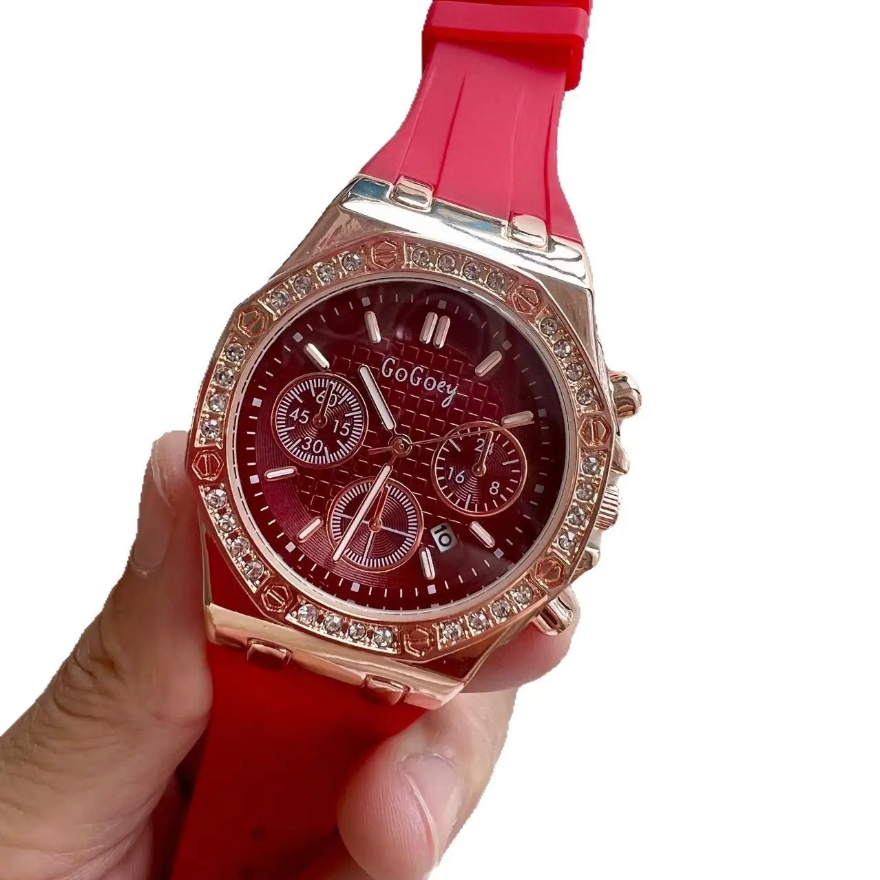 Gorgeous Women's Quartz Watch with Brown Silicone Strap
