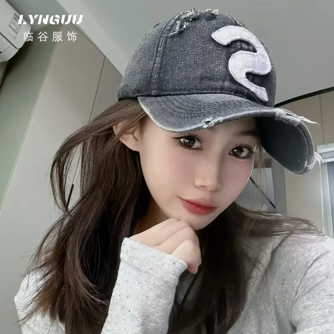 Women Denim Baseball Cap with Big S Logo