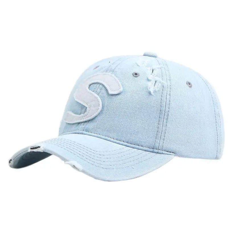 Women Denim Baseball Cap with Big S Logo