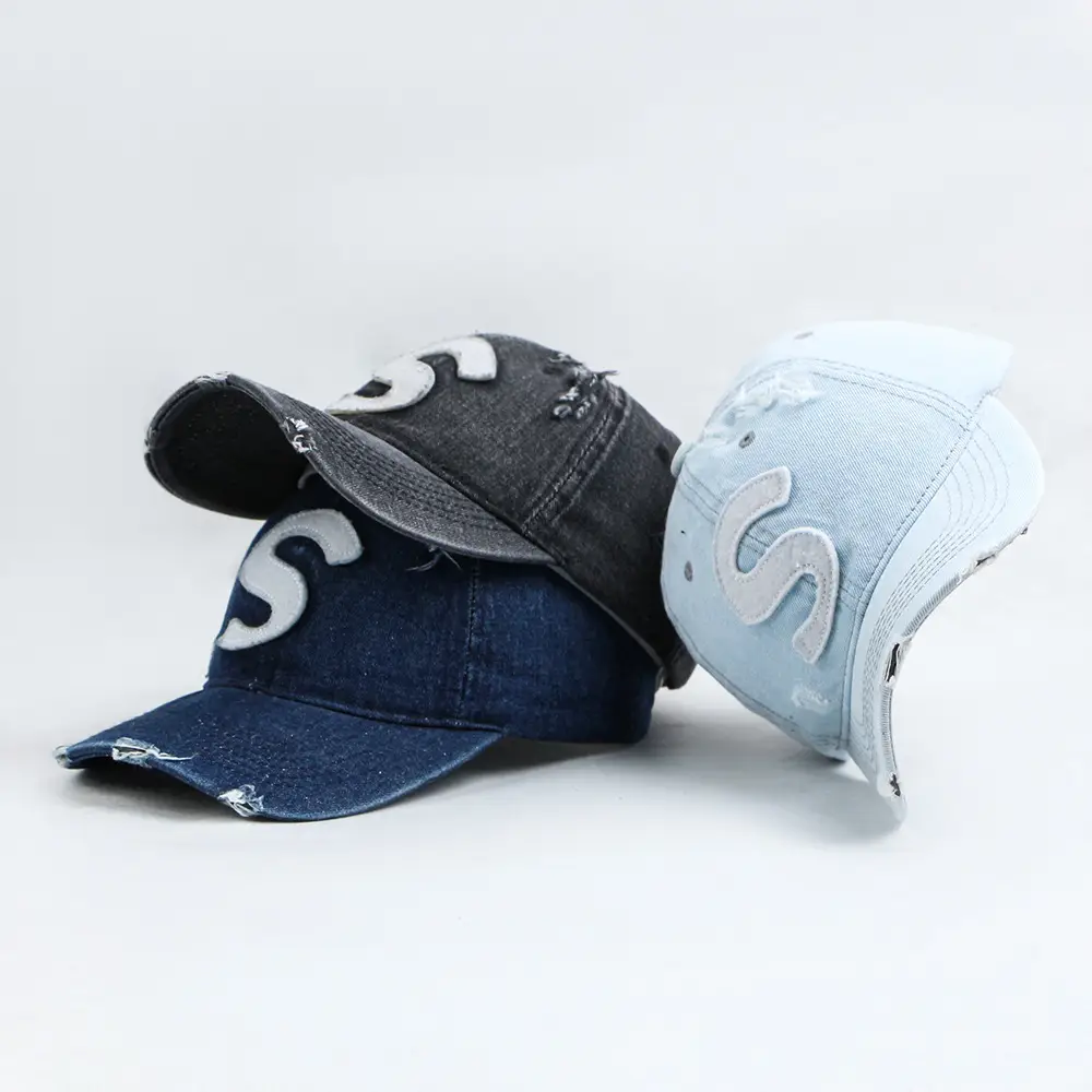 Women Denim Baseball Cap with Big S Logo — feature 1