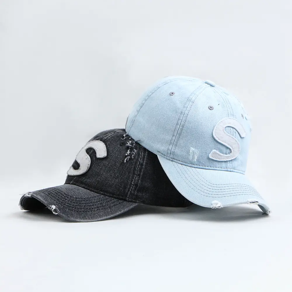 Women Denim Baseball Cap with Big S Logo — feature 2