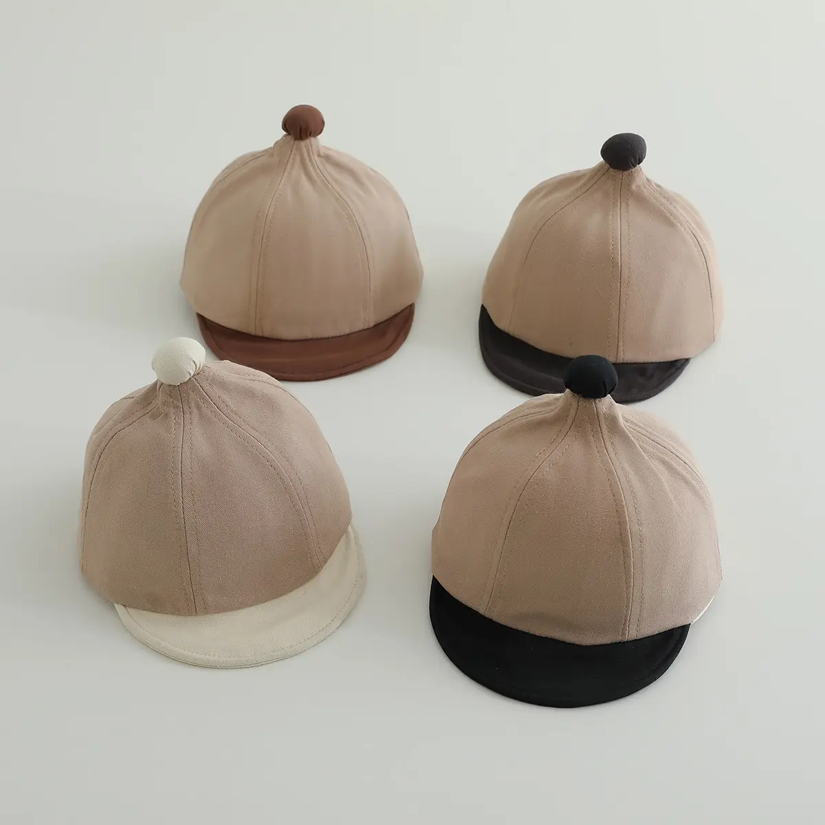 Beige Baby Cap with Black Brim for Boys Sunscreen