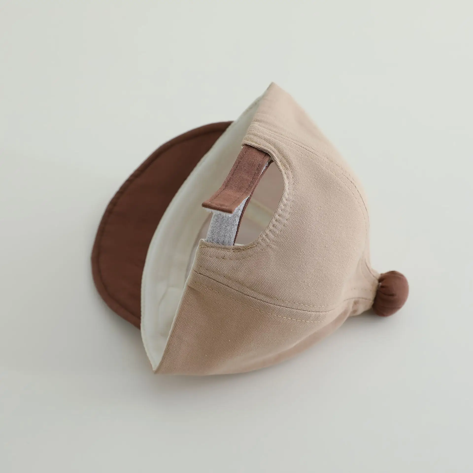 Beige Baby Cap with Black Brim for Boys Sunscreen