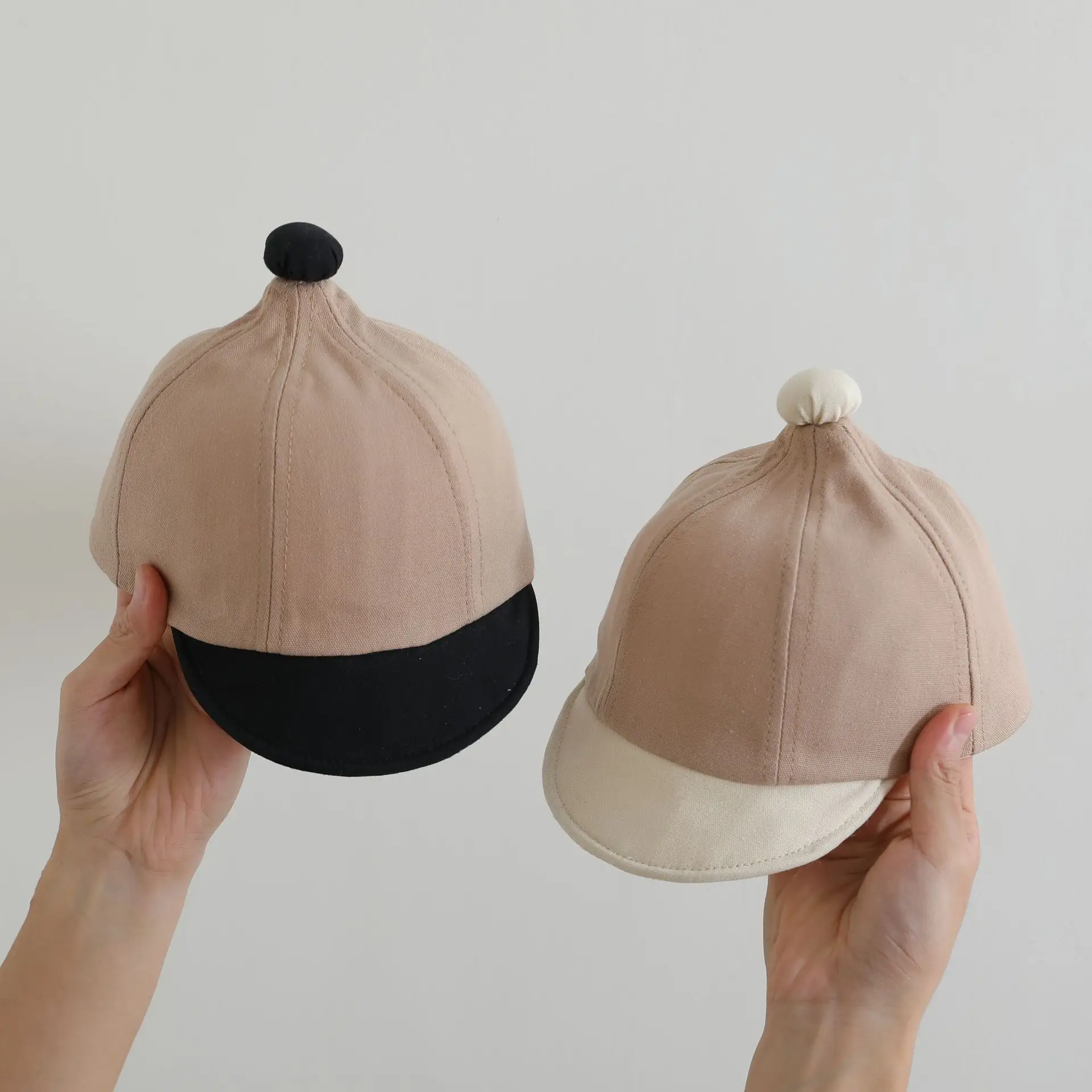 Beige Baby Cap with Black Brim for Boys Sunscreen