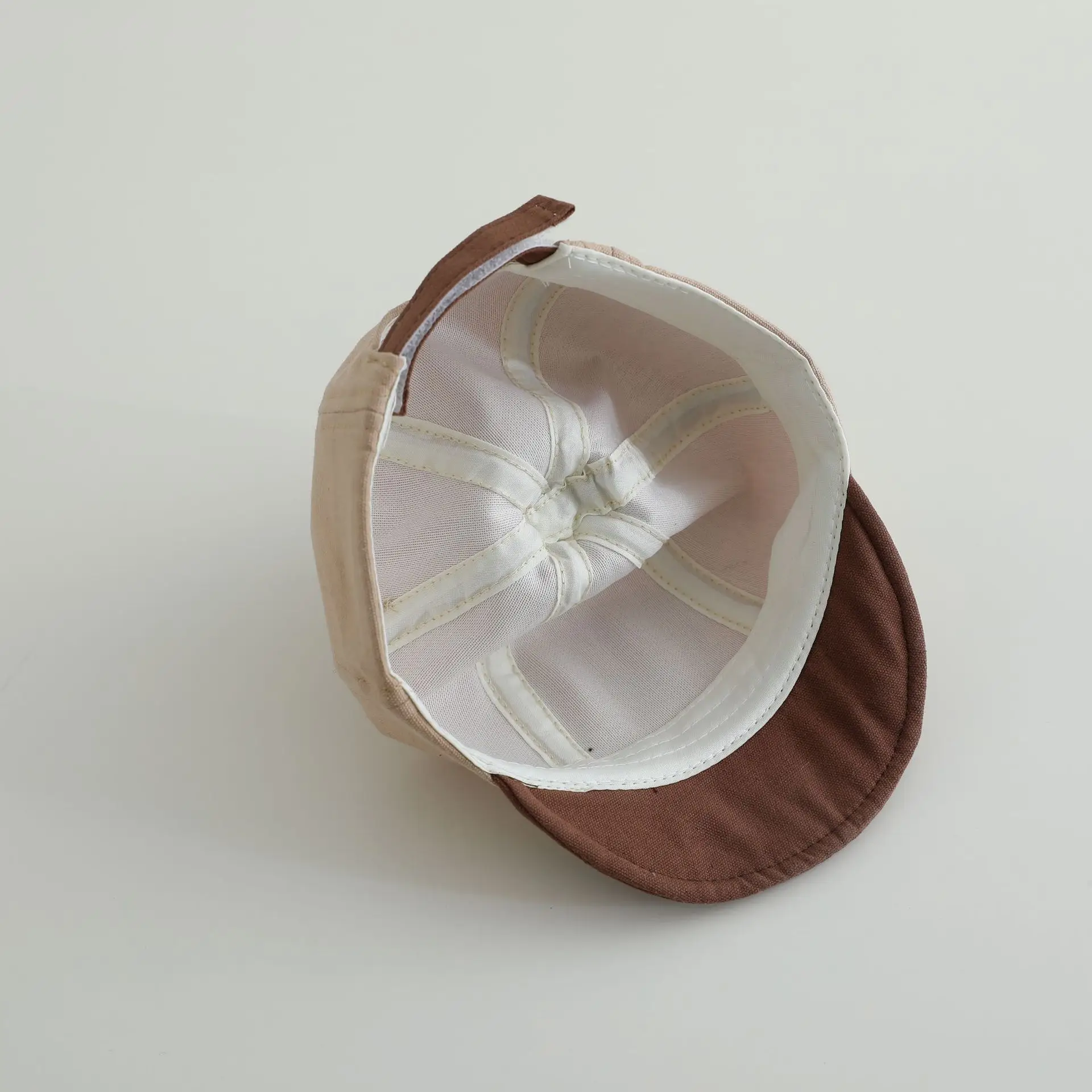 Beige Baby Cap with Black Brim for Boys Sunscreen