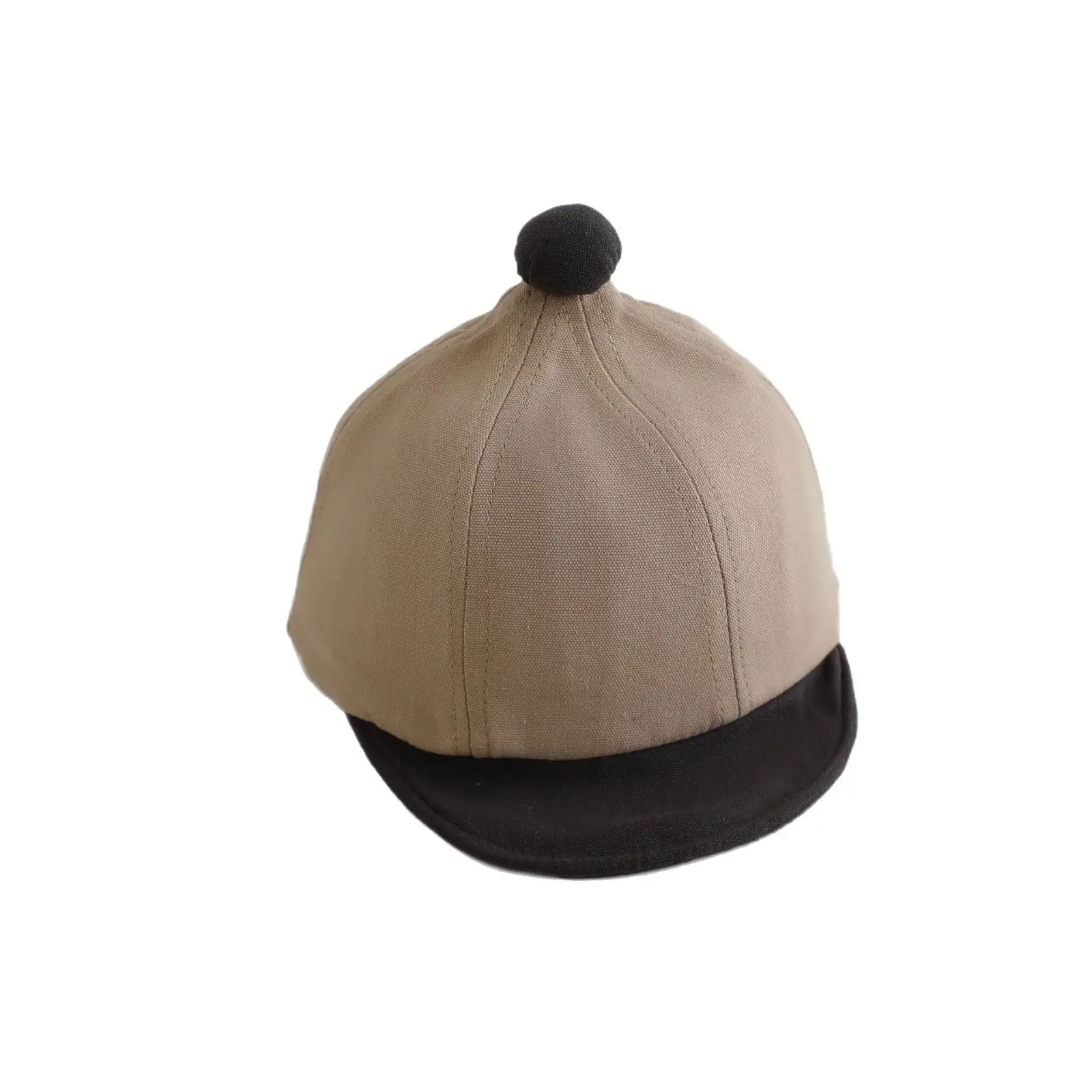 Beige Baby Cap with Black Brim for Boys Sunscreen