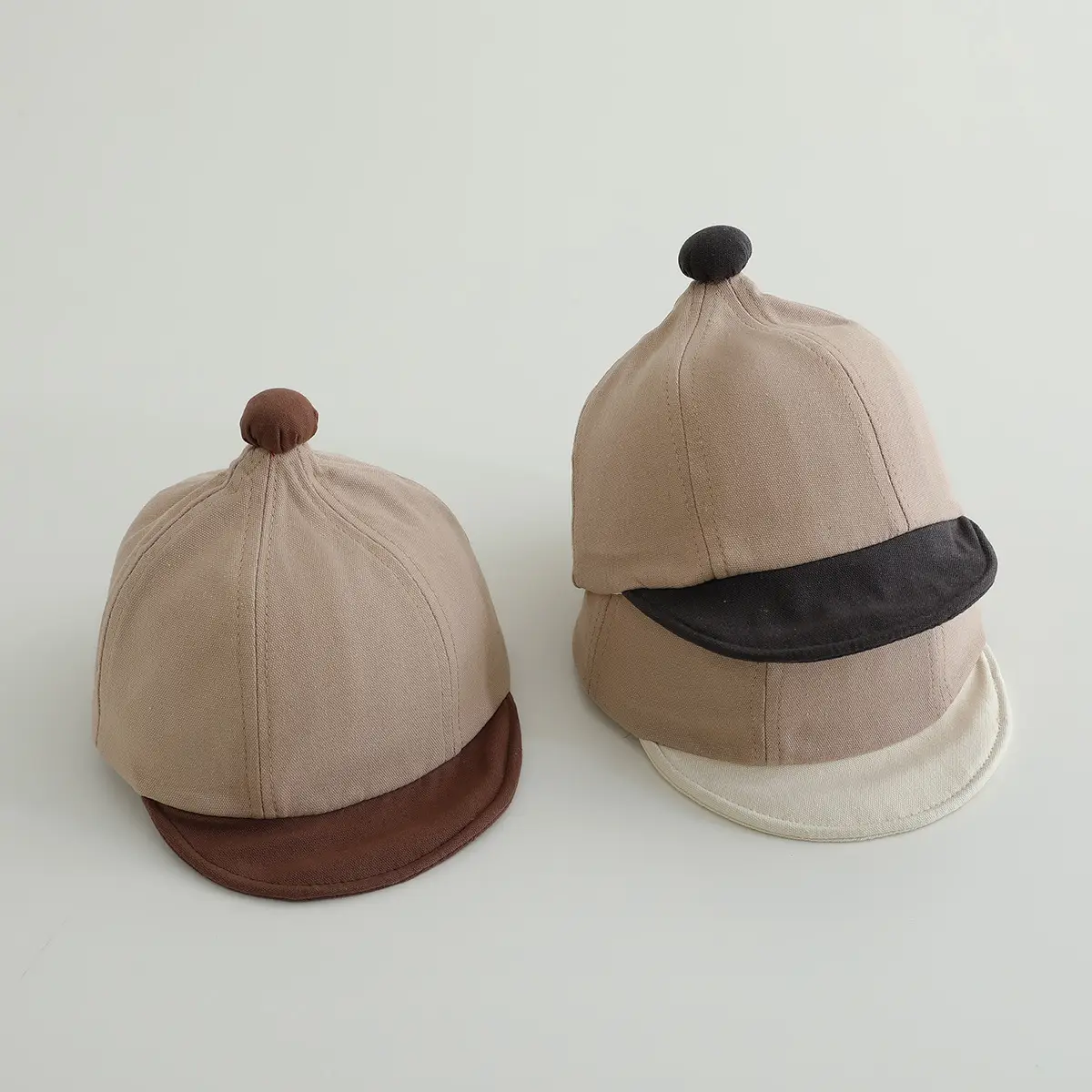 Beige Baby Cap with Black Brim for Boys Sunscreen — feature 4