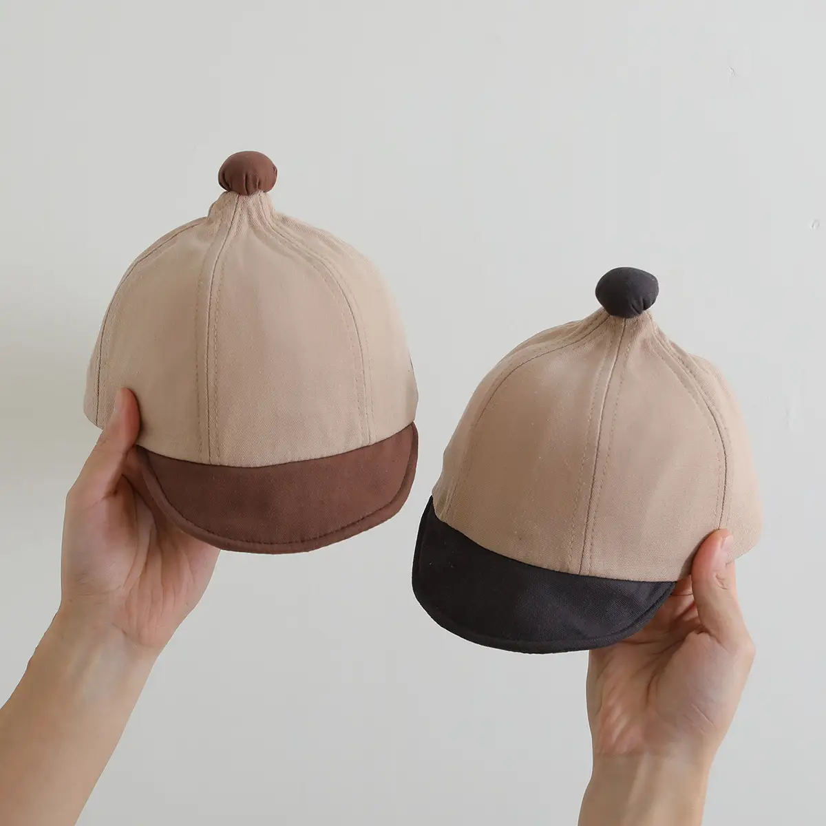 Beige Baby Cap with Black Brim for Boys Sunscreen — feature 5