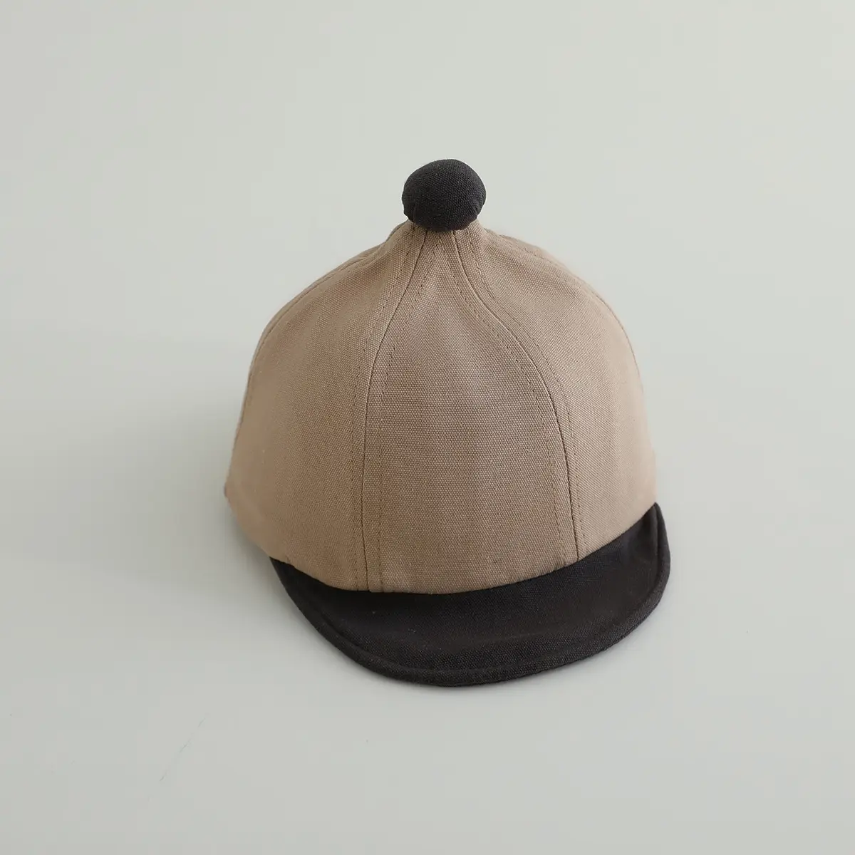 Beige Baby Cap with Black Brim for Boys Sunscreen
