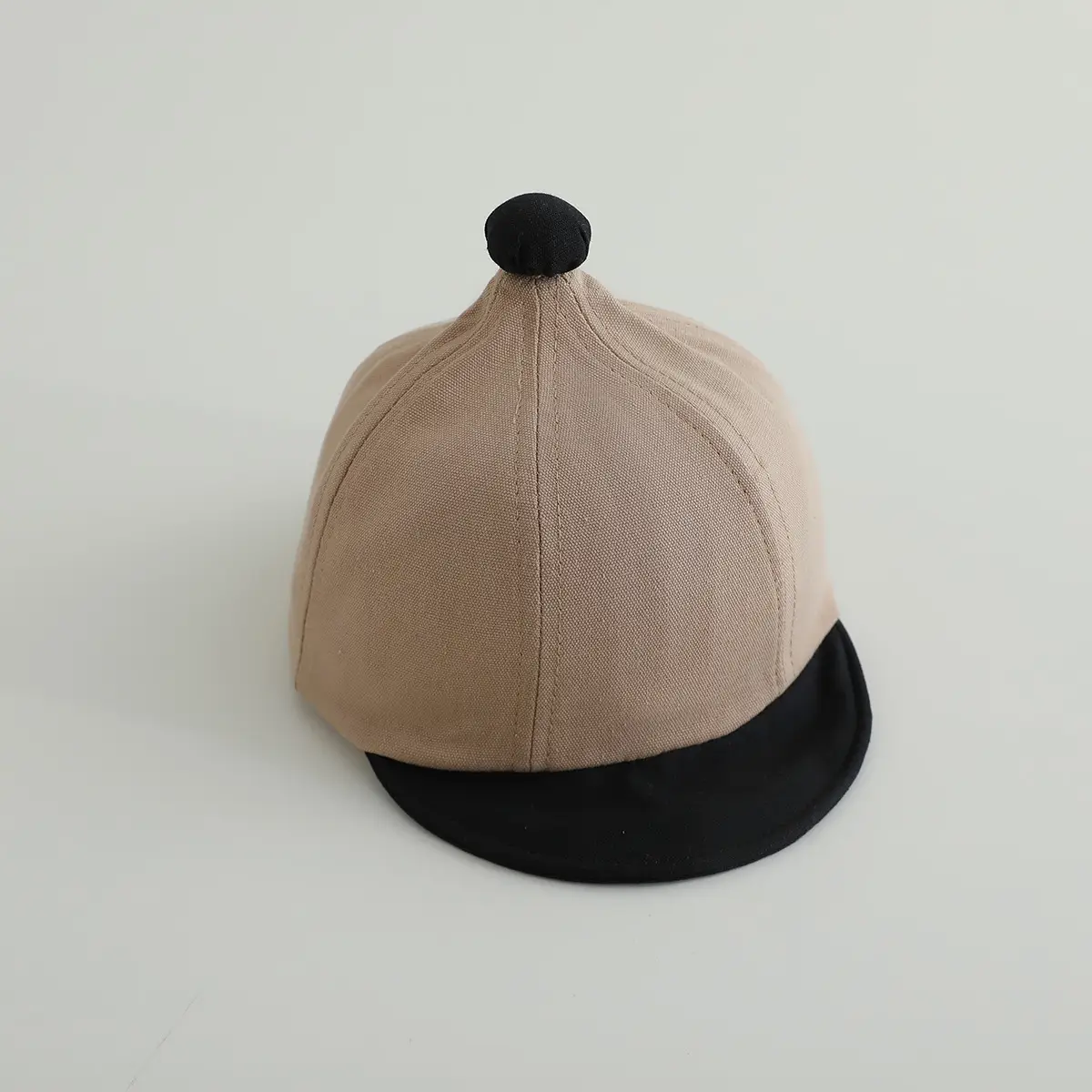 Beige Baby Cap with Black Brim for Boys Sunscreen