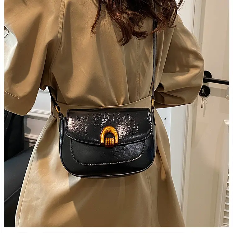 Women's Saddle Crossbody Bag Brown Black Red — feature 10