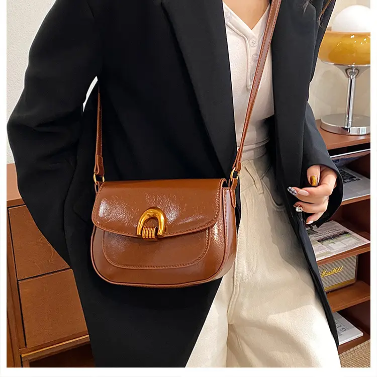 Women's Saddle Crossbody Bag Brown Black Red — feature 13