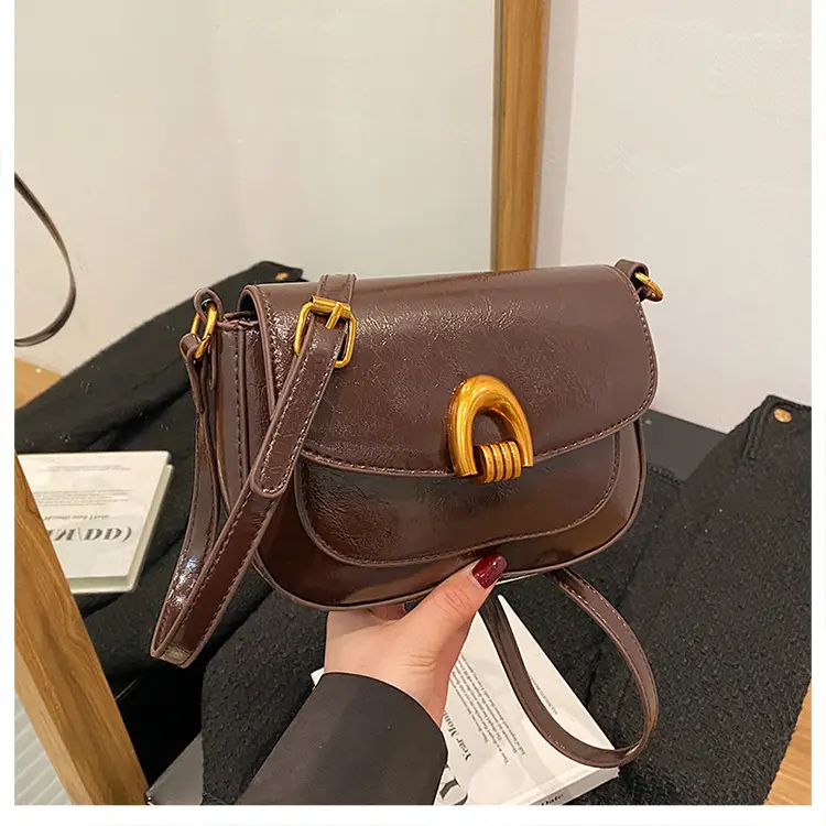 Women's Saddle Crossbody Bag Brown Black Red — feature 21