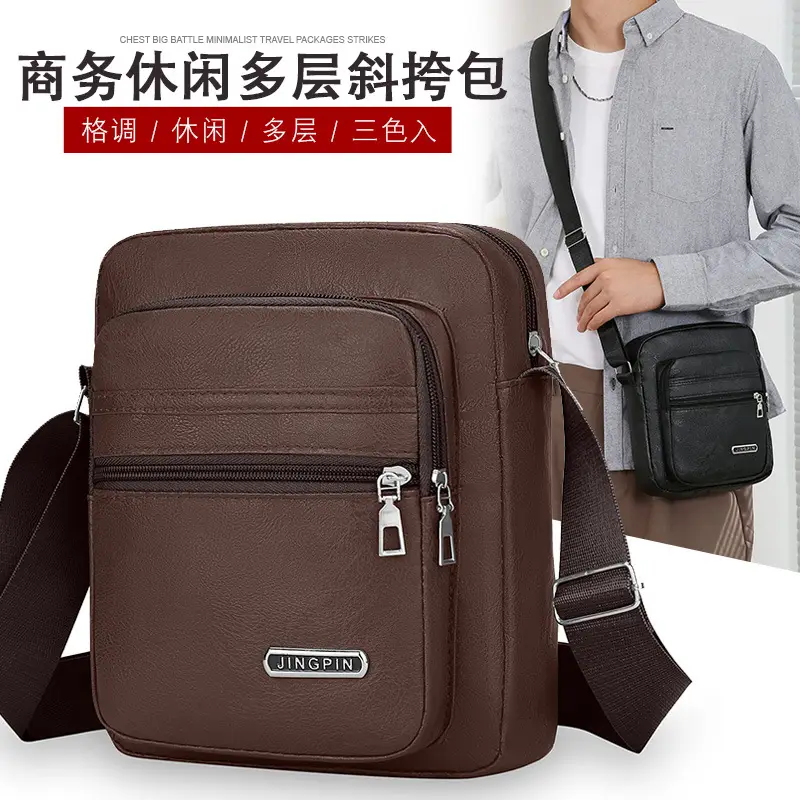 Korean Style PU Leather Crossbody Bag Brown Large Capacity - Image 7