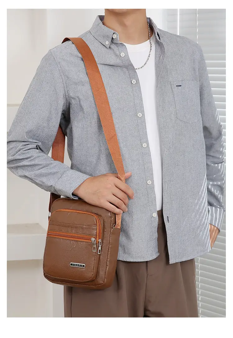 Korean Style PU Leather Crossbody Bag Brown Large Capacity — feature 15