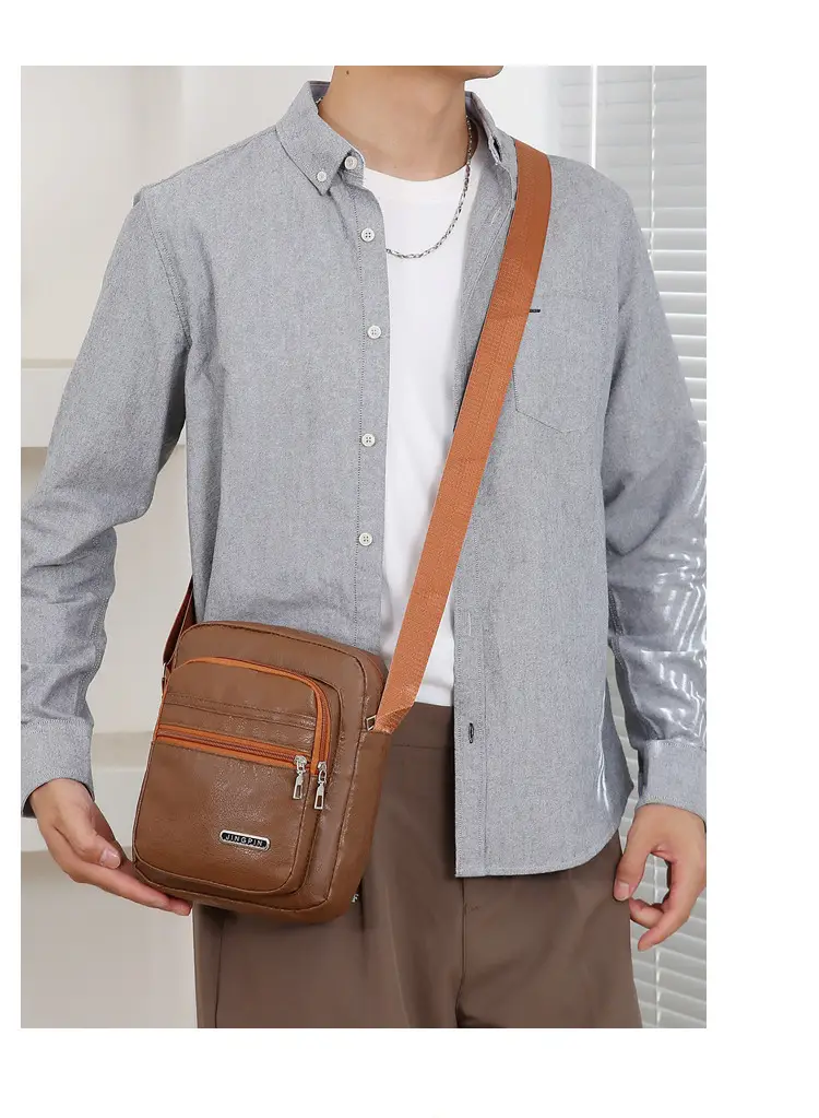 Korean Style PU Leather Crossbody Bag Brown Large Capacity — feature 17