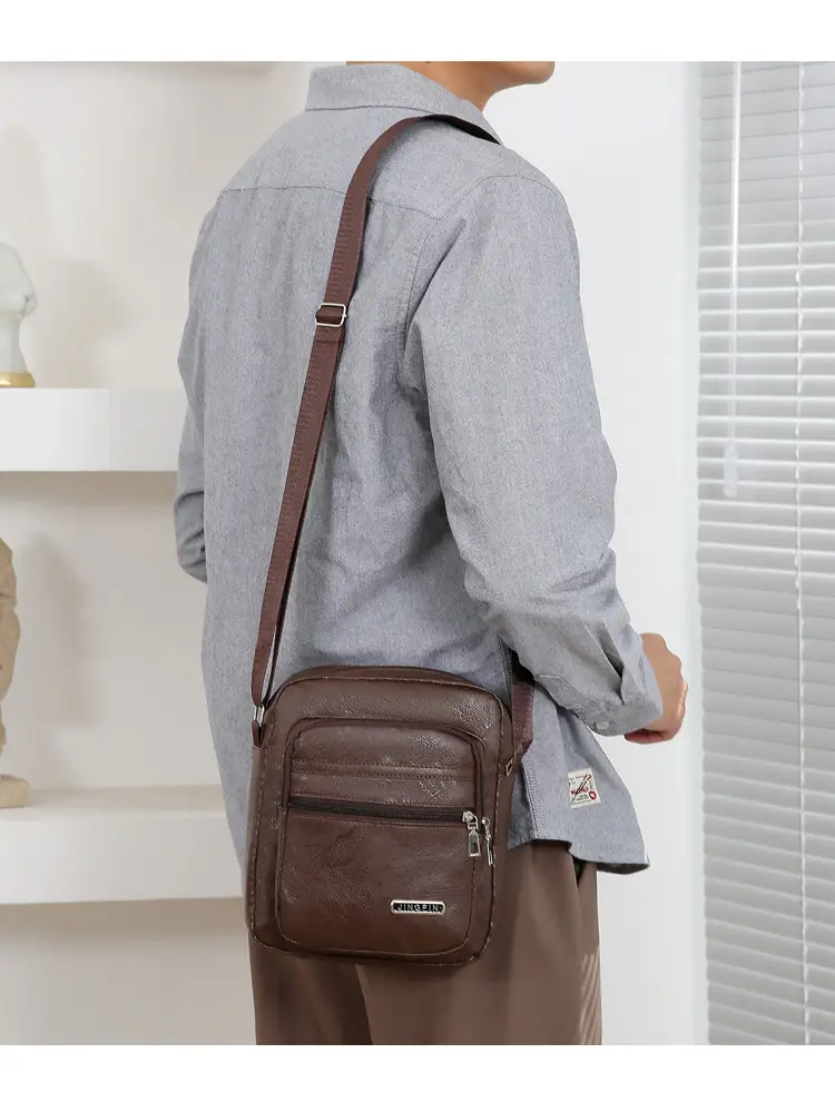 Korean Style PU Leather Crossbody Bag Brown Large Capacity — feature 19
