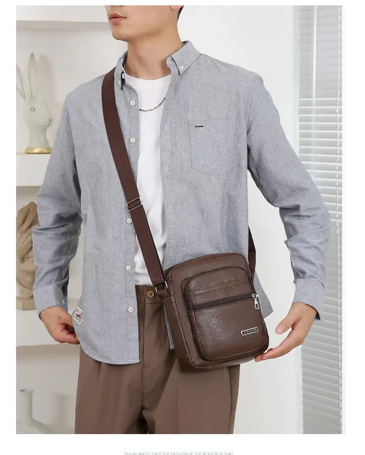 Korean Style PU Leather Crossbody Bag Brown Large Capacity — feature 20