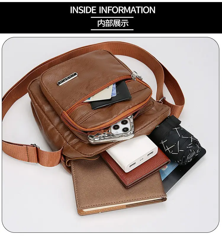 Korean Style PU Leather Crossbody Bag Brown Large Capacity — feature 34