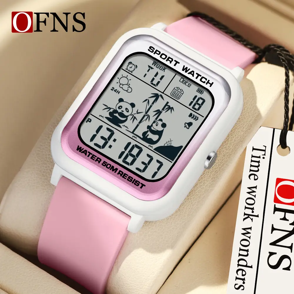 OFNS Digital Sport Watch with Panda Design, Waterproof, Black Strap, Men Women - Image 9