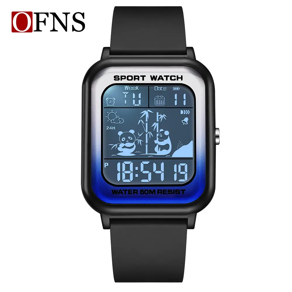OFNS Digital Sport Watch with Panda Design, Waterproof, Black Strap, Men Women - Image 11
