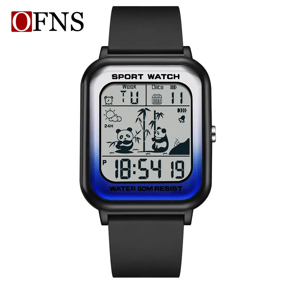 OFNS Digital Sport Watch with Panda Design, Waterproof, Black Strap, Men Women - Image 2