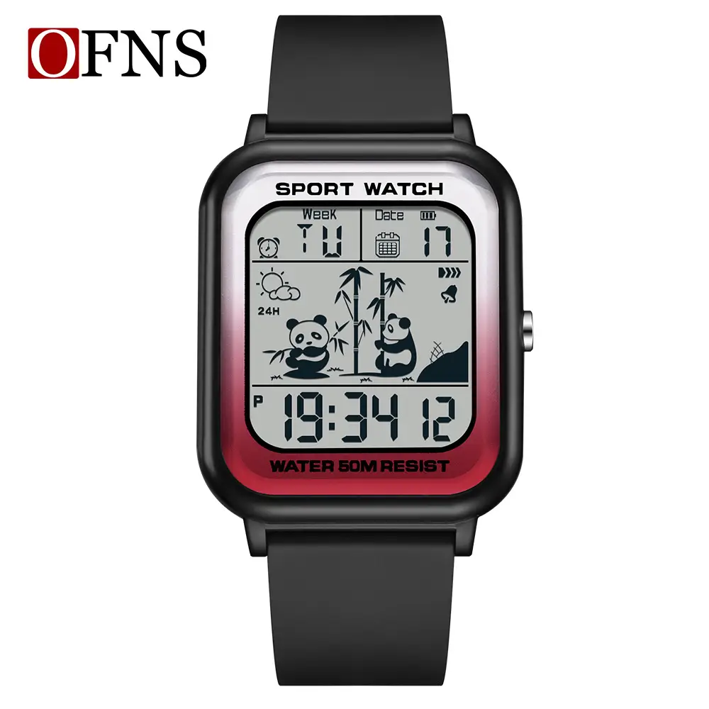 OFNS Digital Sport Watch with Panda Design, Waterproof, Black Strap, Men Women - Image 3
