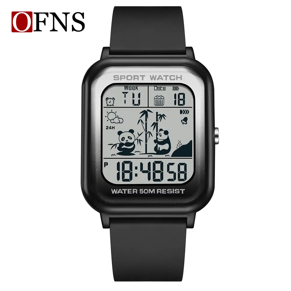 OFNS Digital Sport Watch with Panda Design, Waterproof, Black Strap, Men Women - Image 5