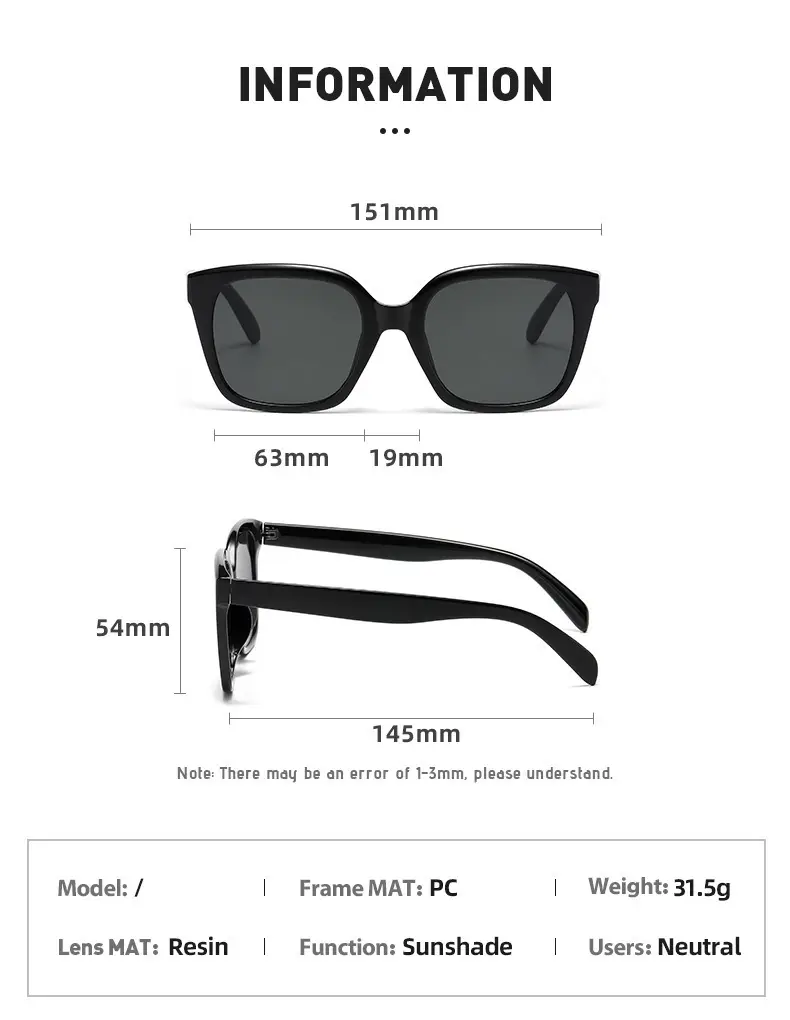 Women Retro Square Sunglasses Anti-UV Slim Black โ feature 16