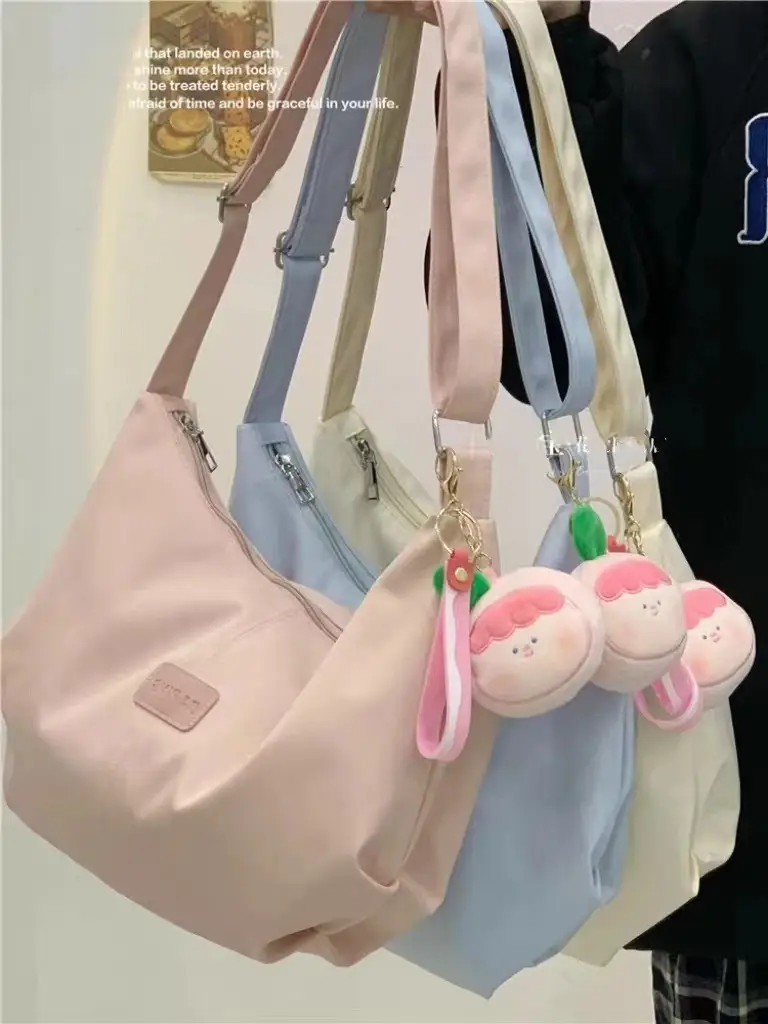Women's Light Blue Faux Leather Shoulder Bag with Cute Charm — feature 19