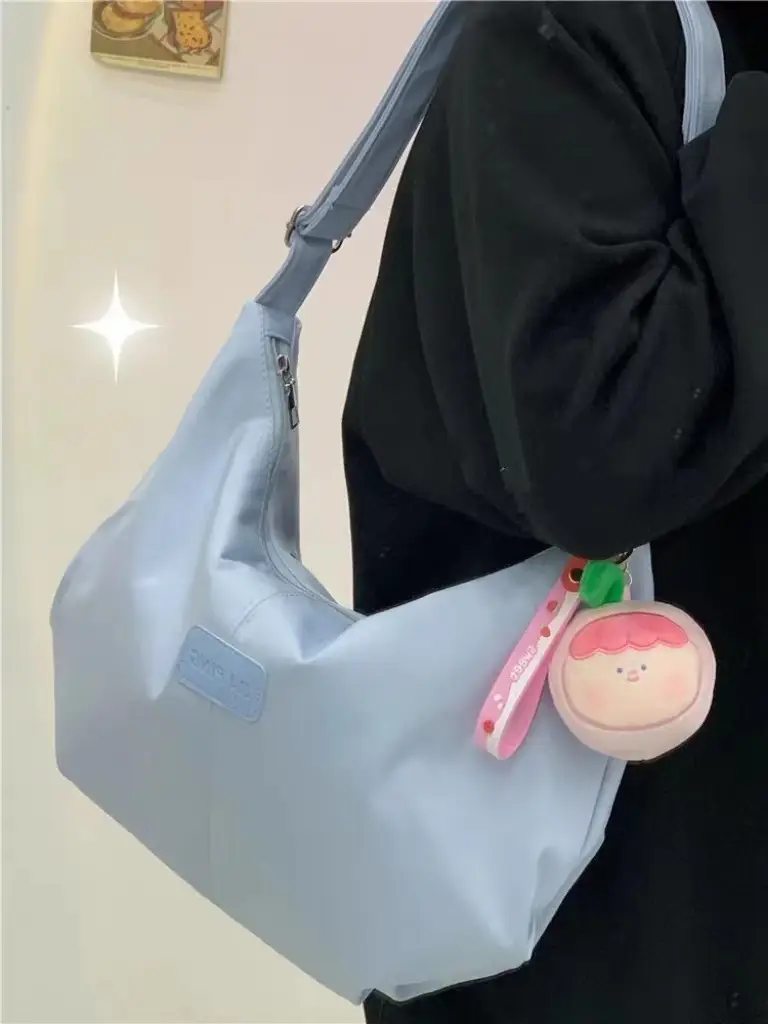 Women's Light Blue Faux Leather Shoulder Bag with Cute Charm — feature 4