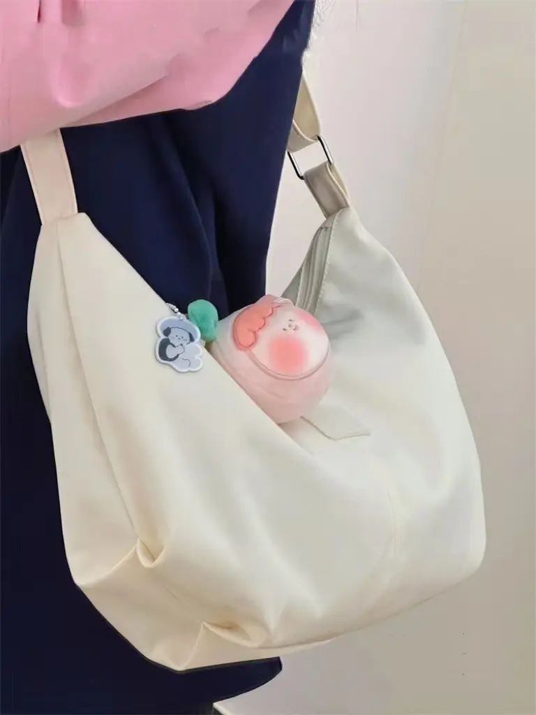 Women's Light Blue Faux Leather Shoulder Bag with Cute Charm - Image 6