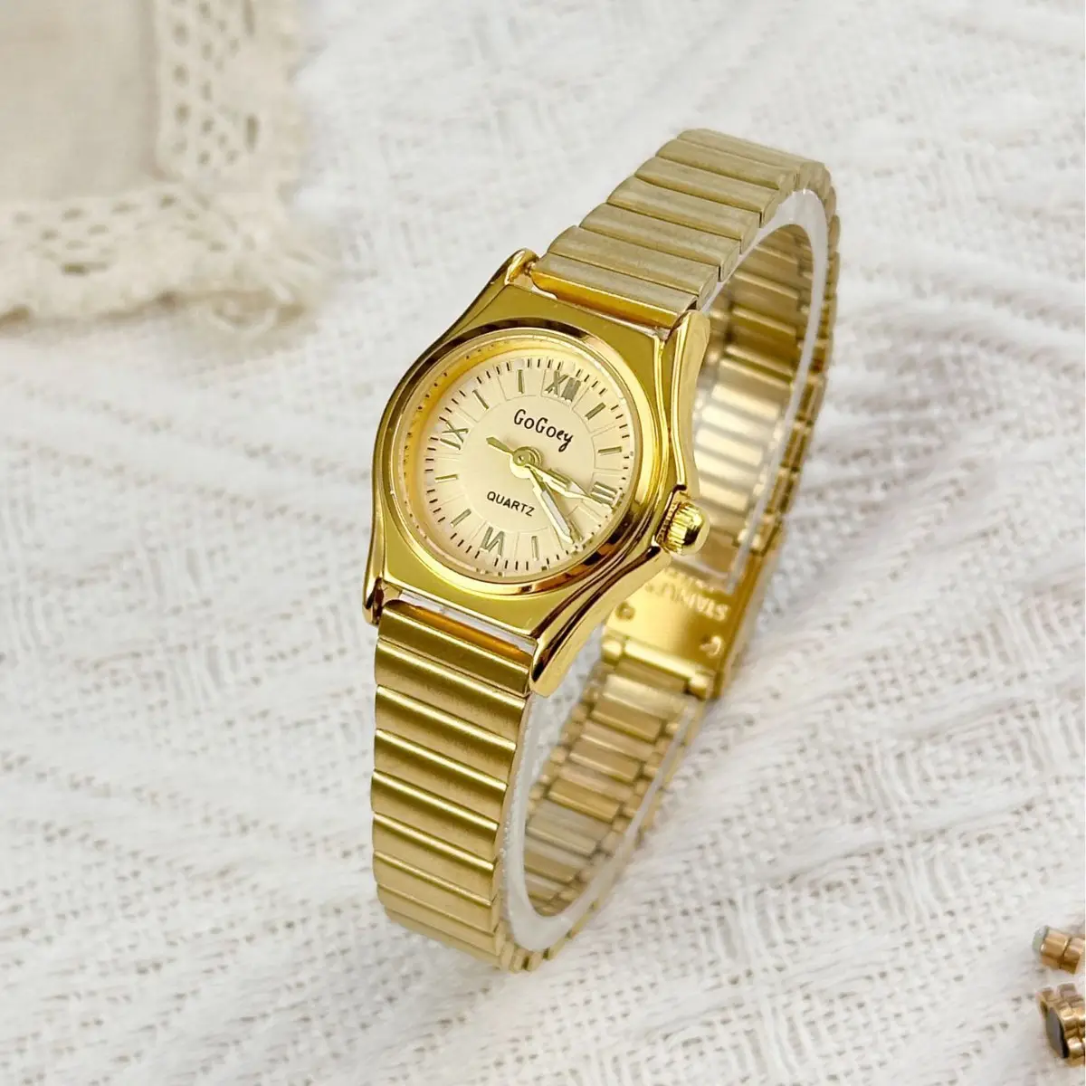 Gold Quartz Women's Watch with Cross-Body Band - Image 7