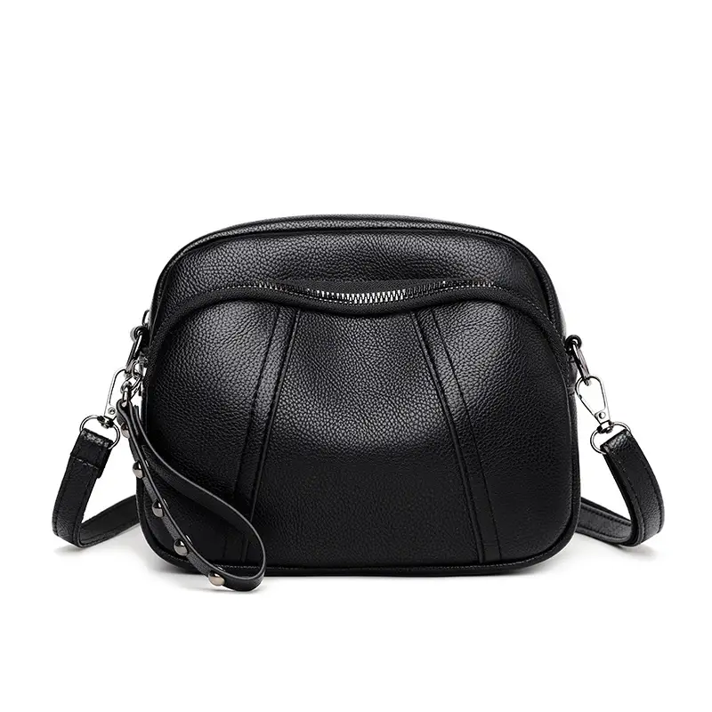 Black Rivet Zipper Shoulder Bag for Women