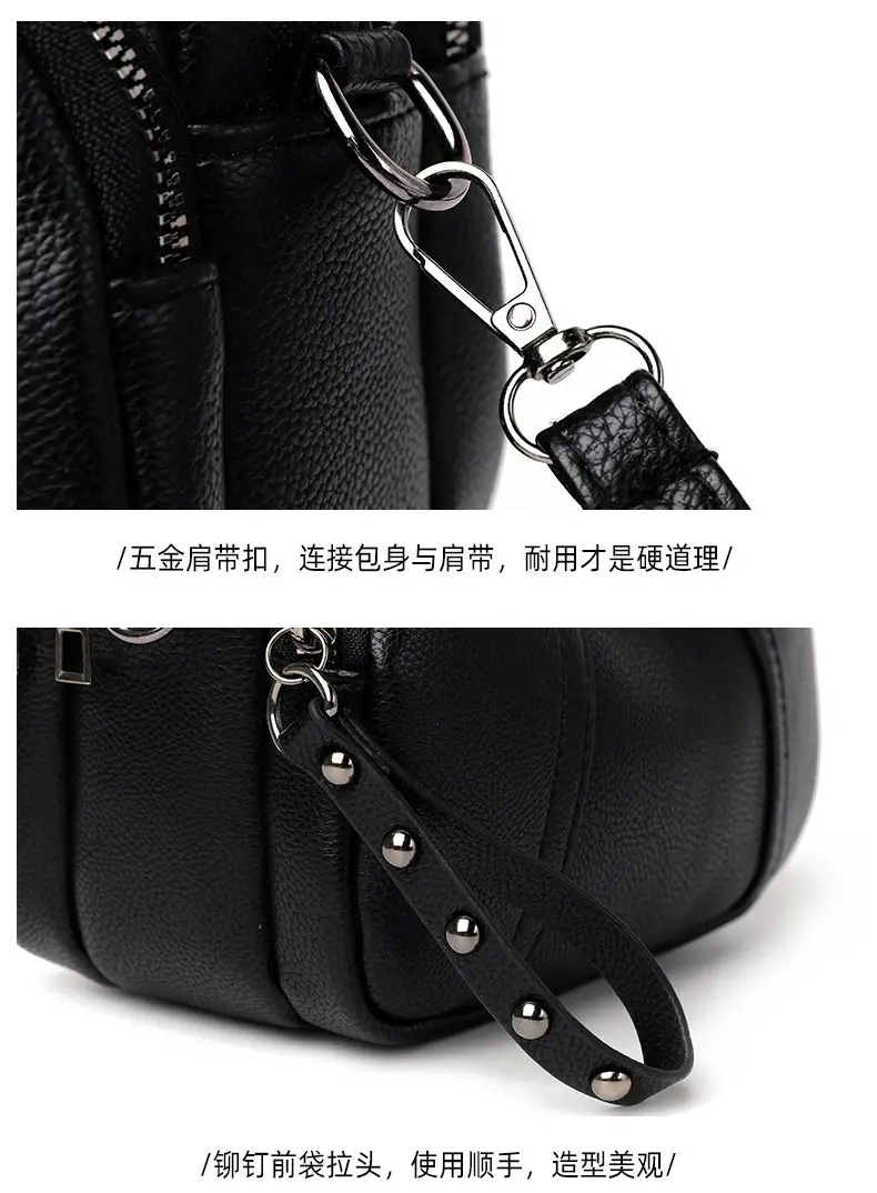 Black Rivet Zipper Shoulder Bag for Women — feature 21