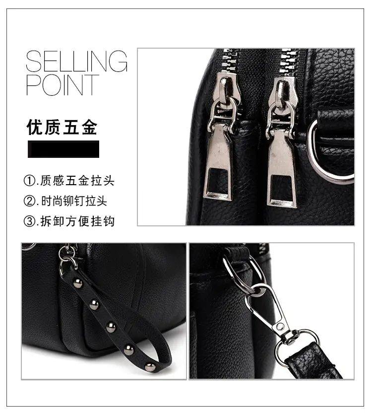 Black Rivet Zipper Shoulder Bag for Women — feature 4