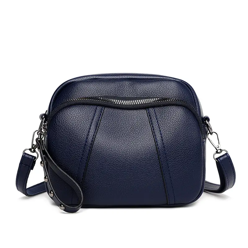 Black Rivet Zipper Shoulder Bag for Women