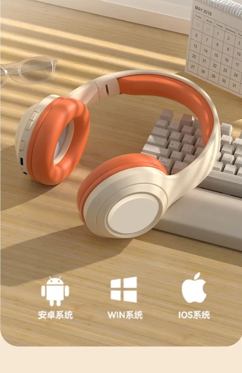 Wireless Bluetooth Headset Orange White Noise Reduction β feature 14