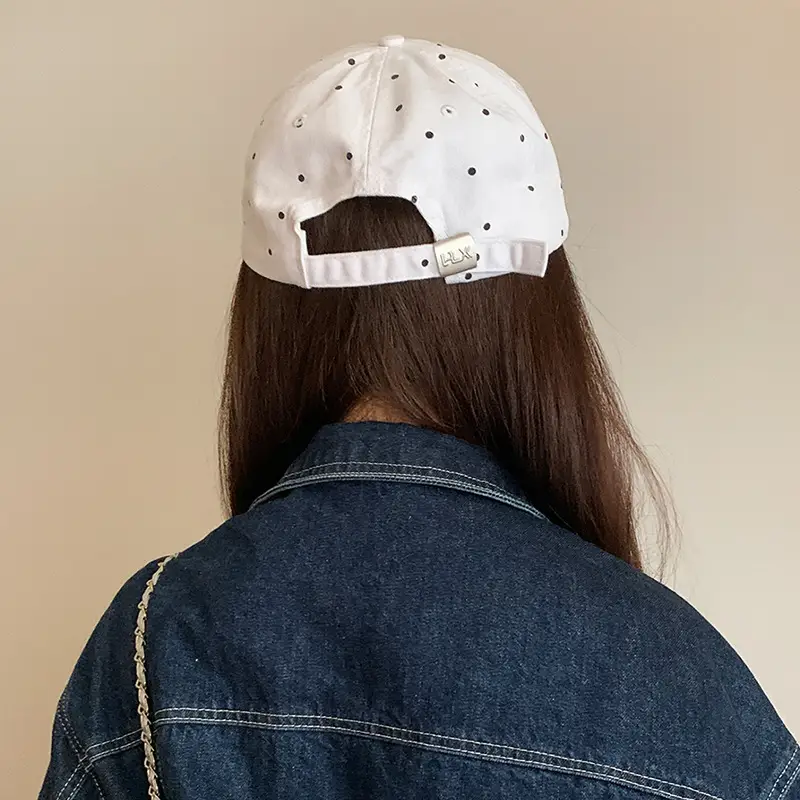 Women's White Polka Dot Bow Cap with Sunshade - Image 5